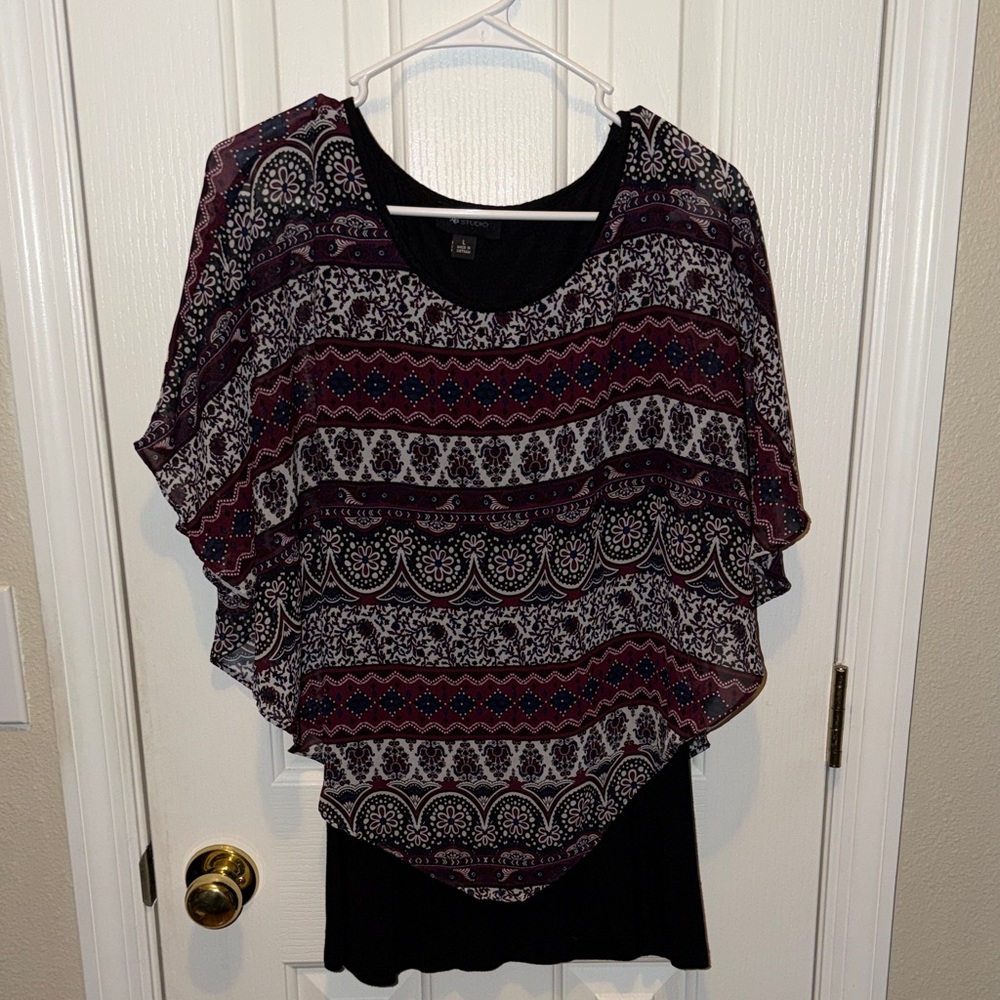 AB Studio Black and Purple Patterned Blouse